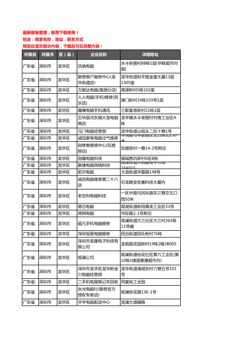 新版广东省深圳市龙华区电脑企业公司商家户名录单联系方式地址大全396家