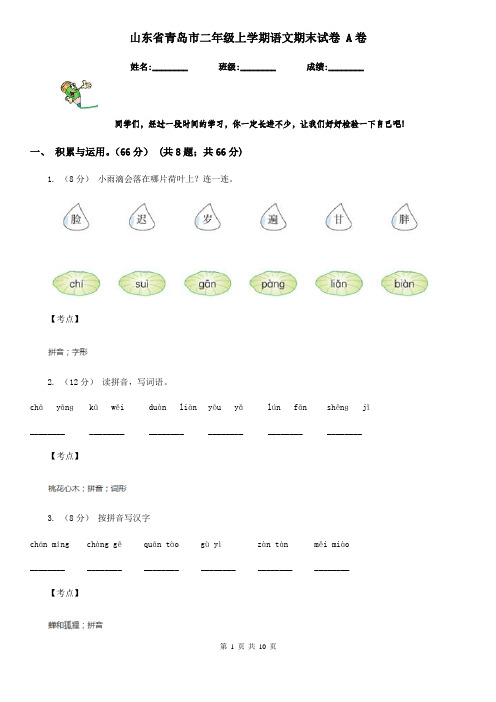 山东省青岛市二年级上学期语文期末试卷 A卷