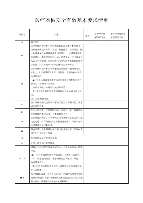 医疗器械安全有效基本要求清单