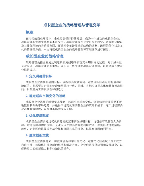 成长型企业的战略管理与管理变革