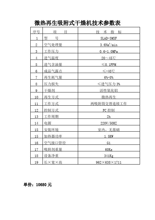 微热吸附式干燥机参数 (4)