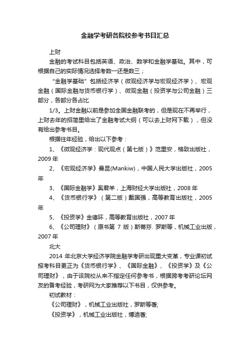 金融学考研各院校参考书目汇总