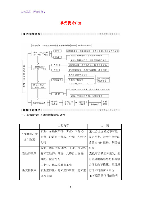 高中历史必修2精品学案：单元提升：第七单元 苏联的社会主义建设