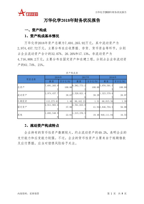 万华化学2018年财务状况报告-智泽华