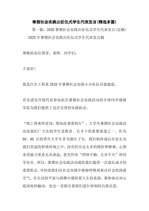 寒假社会实践出征仪式学生代表发言(精选多篇).doc