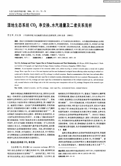 湿地生态系统CO2净交换、水汽通量及二者关系浅析