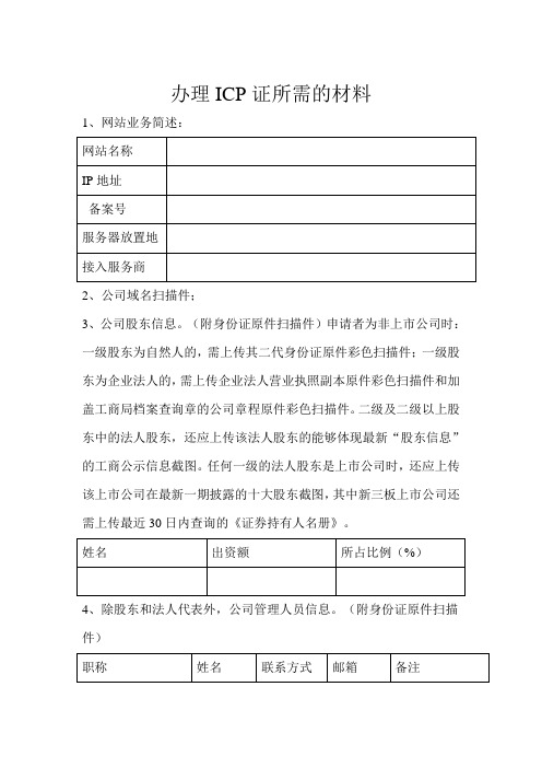 办理ICP证所需资料