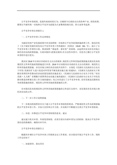 公平竞争审查自查报告三篇