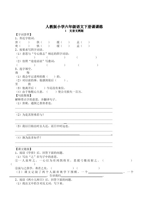 人教版小学六年级语文下册全册课课练(附答案)