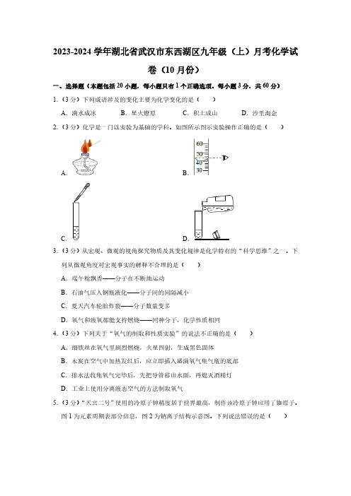 2023-2024学年湖北省武汉市东西湖区九年级(上)月考化学试卷(10月份)(含解析)