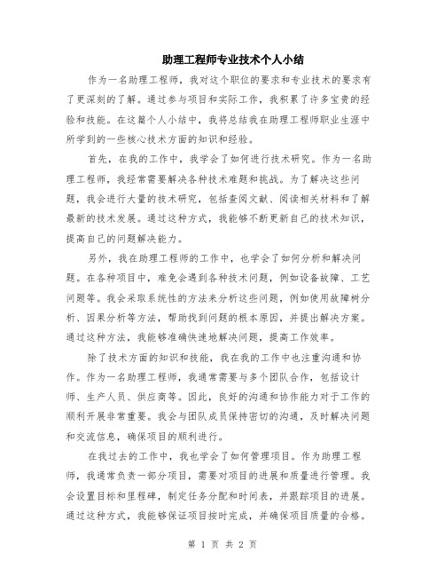 助理工程师专业技术个人小结