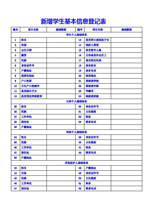 新增学生基本信息登记表