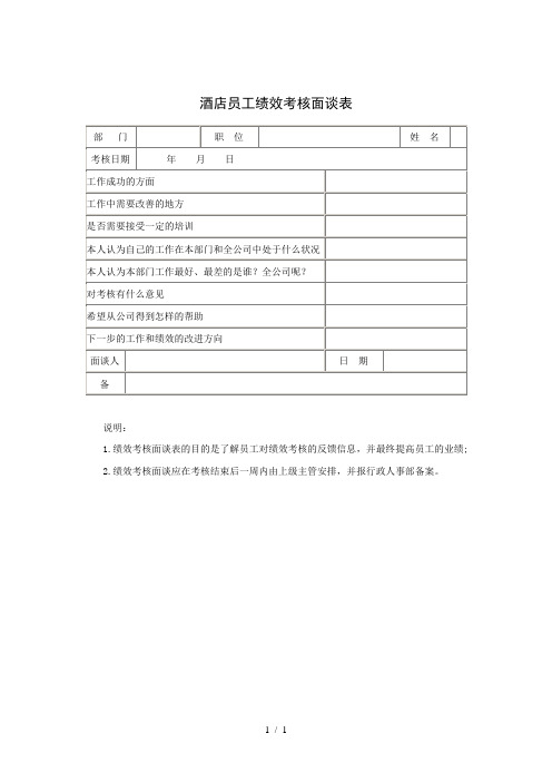 酒店员工绩效考核面谈表