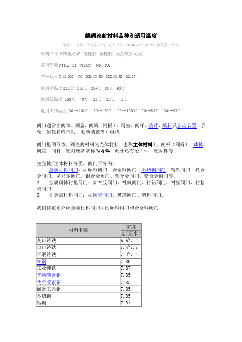 蝶阀密封材料品种和适用温度