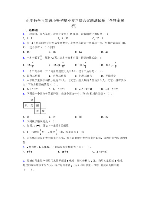 小学数学六年级小升初毕业复习综合试题测试卷(含答案解析)