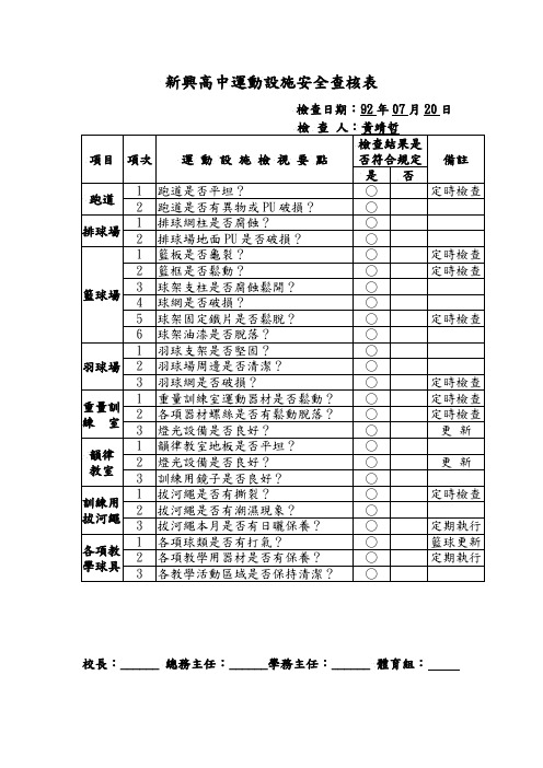 新兴高中运动设施安全查核表