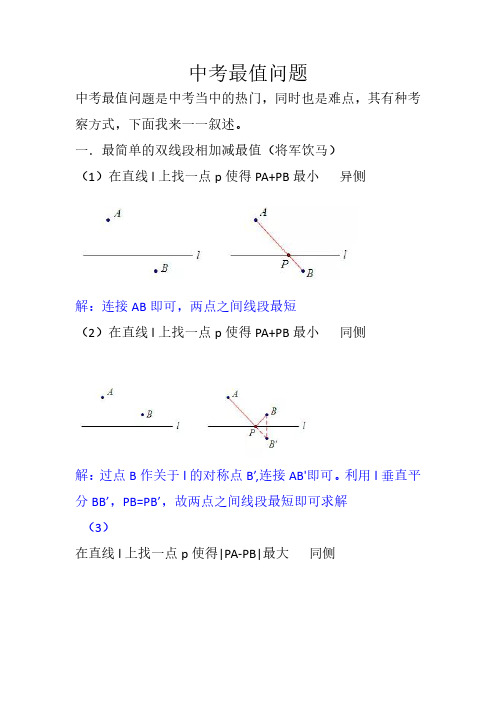 中考专题复习 初中几何五大最值模型(双线段最值,含参数最值,代数最值,单线段最值)