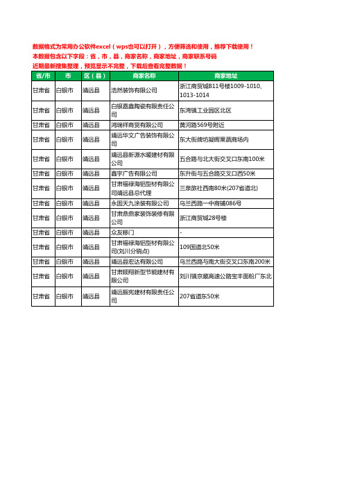 2020新版甘肃省白银市靖远县建材有限公司工商企业公司商家名录名单黄页联系电话号码地址大全14家