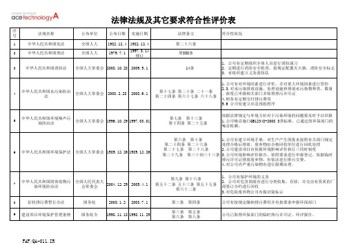 法律法规和其它要求符合性评价表