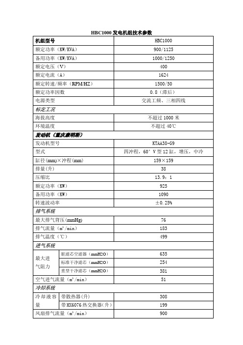 康明斯发电机技术参数