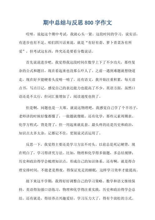 期中总结与反思800字作文