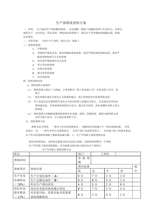 生产部绩效考核方案