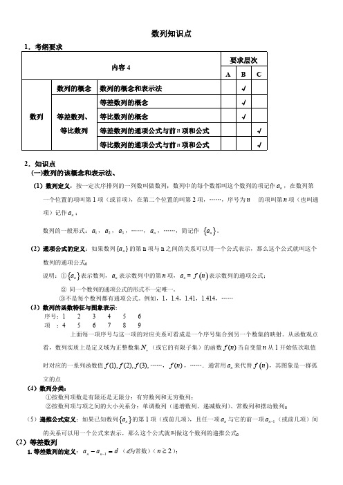 (完整版)高考文科数列知识点总结(全),推荐文档