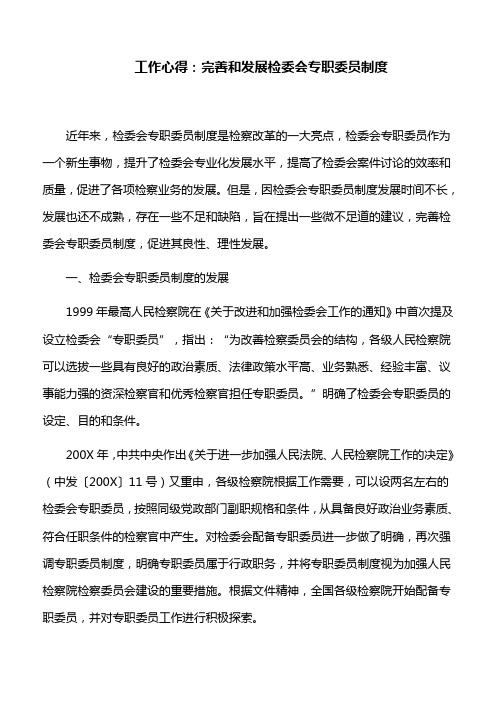 工作心得：完善和发展检委会专职委员制度