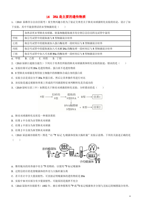 2019高考生物二轮复习小题狂做专练16DNA是主要的遗传物质