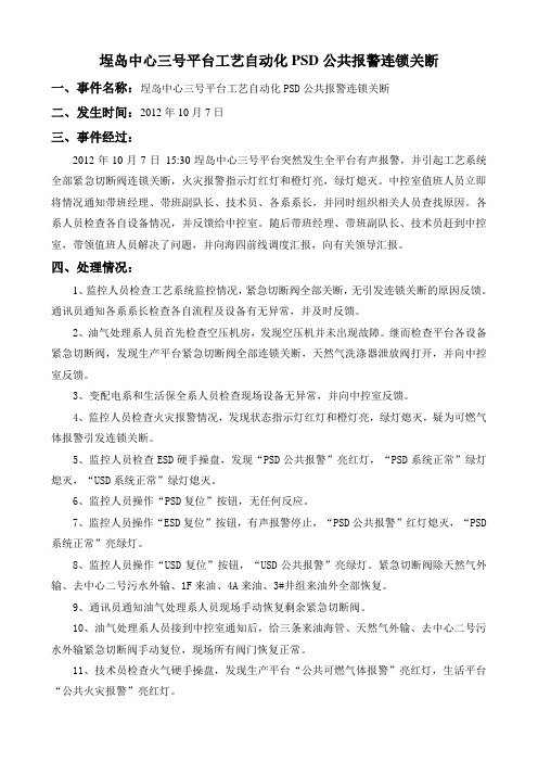 埕岛中心三号平台工艺自动化PSD公共报警连锁关断(2012.10.7)