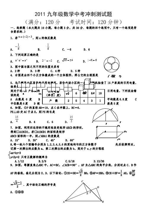 2011九年级数学中考冲刺测试题