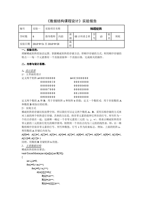 稀疏矩阵(实验报告)