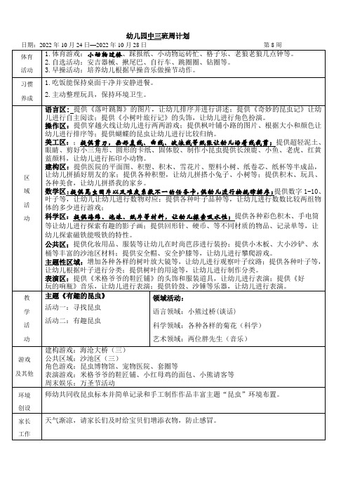 幼儿园中班周计划第8周 -