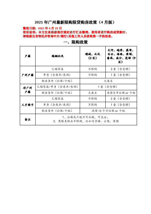 2021年广州最新限购限贷购房(4月版)