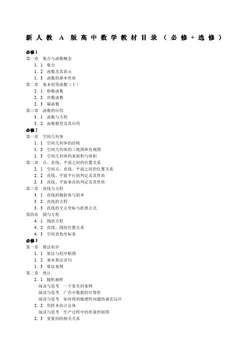 高中数学课本目录