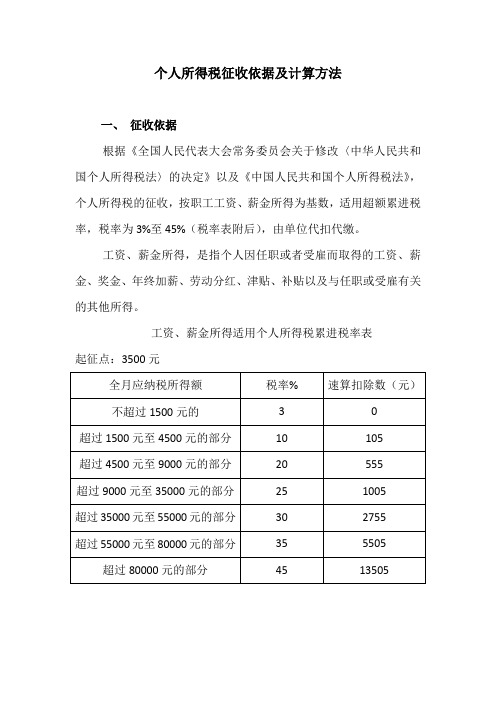 个人所得税征收依据及计算方法