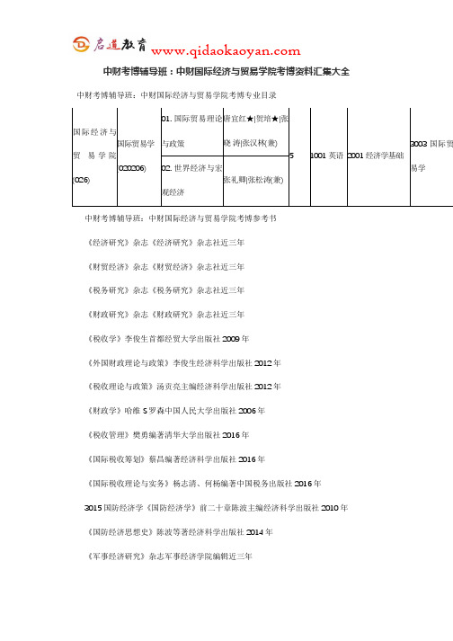 中财考博辅导班：中财国际经济与贸易学院考博资料汇集大全