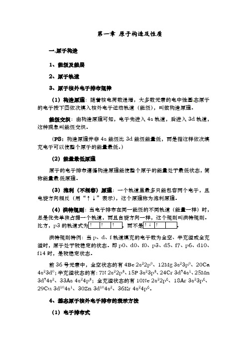 高中化学选修三第一章原子结构与性质讲义及习题含答案