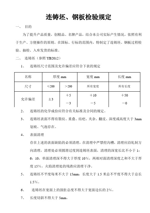 连铸坯、钢板检验规定