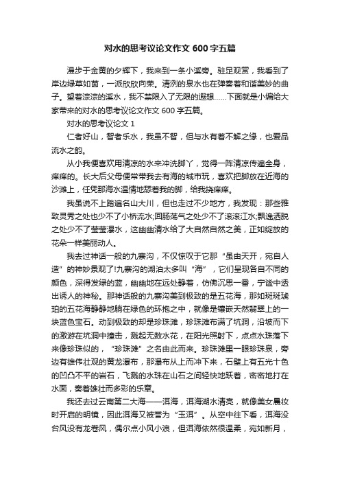 对水的思考议论文作文600字五篇