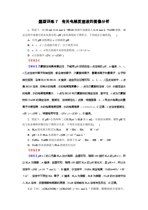 高考化学一轮复习训练题型训练7有关电解质溶液的图像分析