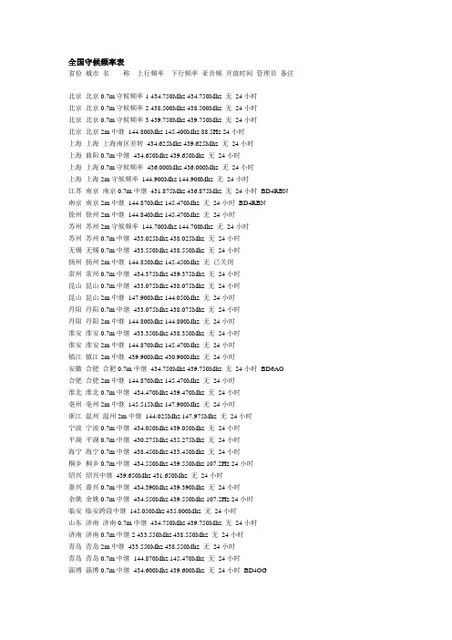 全国守候频率表