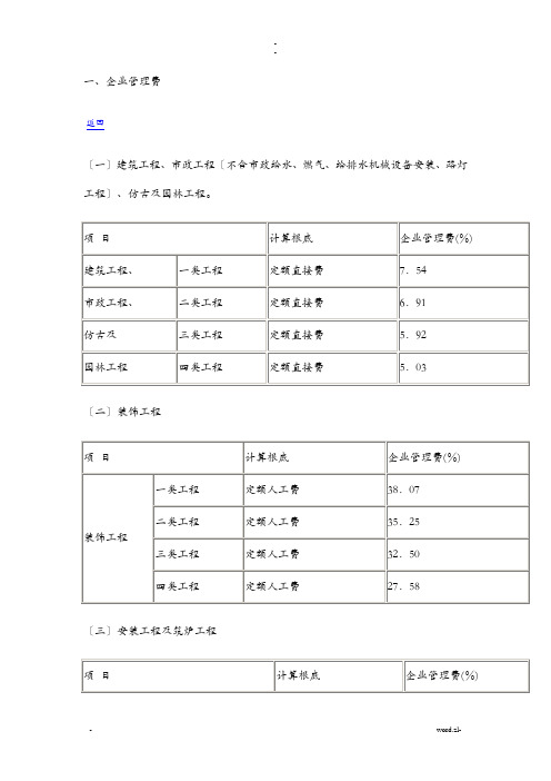 市政工程取费