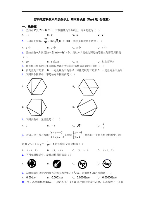 苏科版苏科版八年级数学上 期末测试题(Word版 含答案)