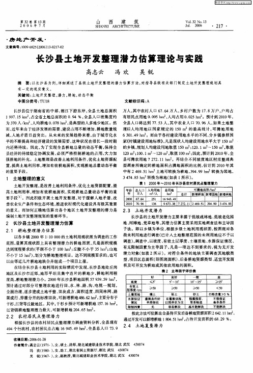 长沙县土地开发整理潜力估算理论与实践