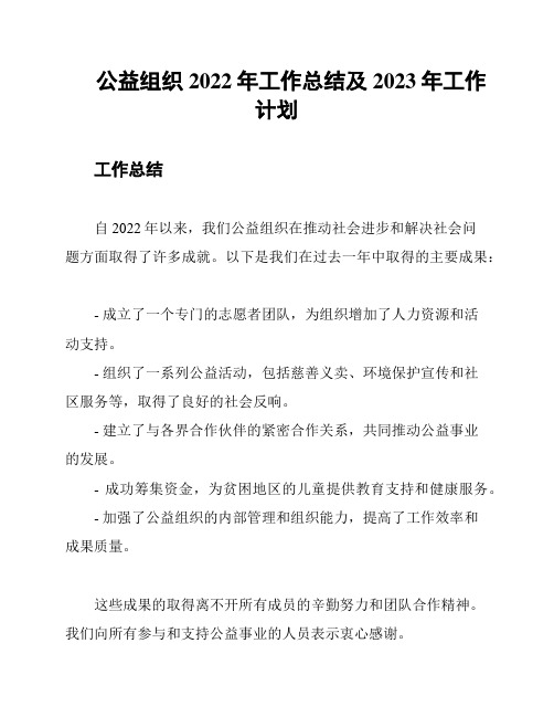 公益组织2022年工作总结及2023年工作计划