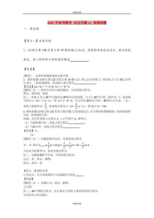 2021年高考数学 必过关题11 直线和圆