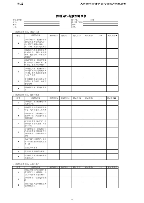 第3章2控制运行有效性测试表