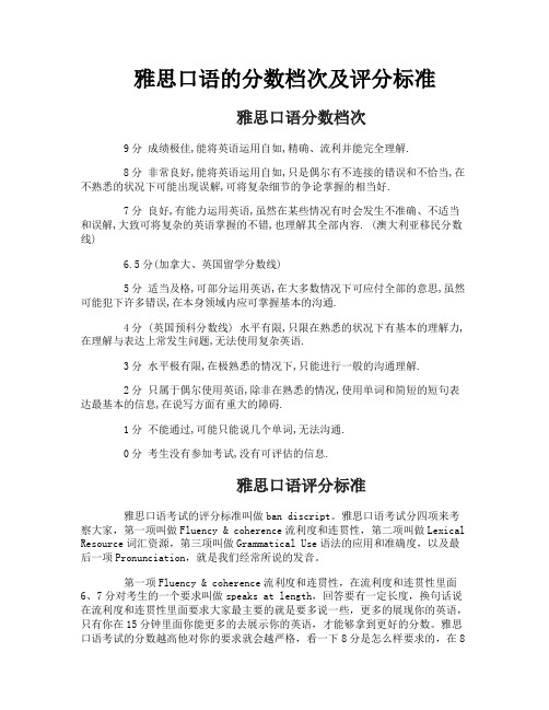 雅思口语的分数档次及评分标准