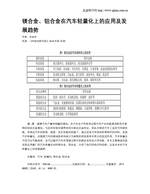 镁合金、铝合金在汽车轻量化上的应用及发展趋势